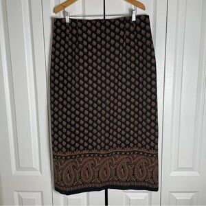 Briggs New York Maxi Skirt Womens 18 Paisley Geometric Black Gold Print Vtg 90's
